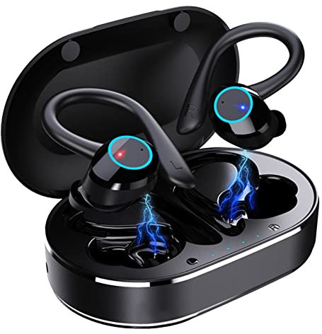 Auricular BT Q23 Pro, Inalámbricos Bluetooth Estéreo Impermeables con Mini Gancho para La Oreja, Deportivos con Micrófono, Cancelación De Ruido ANC (Negro)