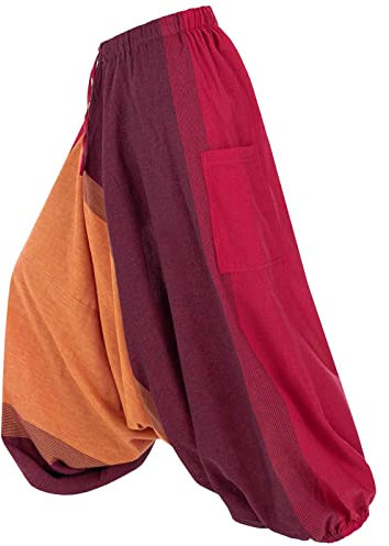 Kunst und Magie Unisex Haremshose OneSize mehrfahrbig Hippie Goa Fair, Größe:One Size, Farbe:Maroon/Orange/Rot