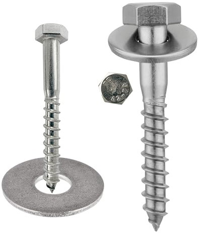 meinschraubenversand.de - Sechskant Holzschrauben mit Unterlegscheiben - DIN 571 + DIN 9021 - rostfreier Edelstahl A2 V2A - 6 x 100 mm-10 Stück