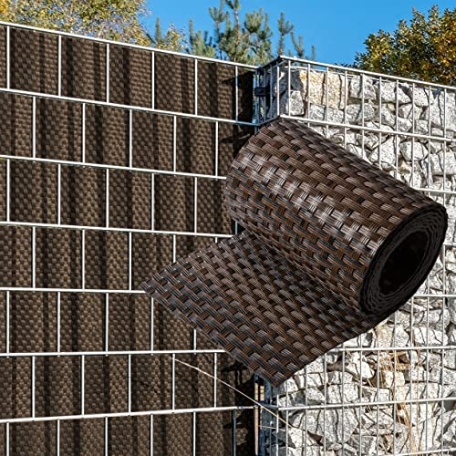 NYVI Polyrattan Sichtschutzstreifen Privafence Braun und Schwarz 255 x 19 cm 10 Rollen (25,5 Meter) - SPARSETS - Sichtschutz für Doppelstabmatten Zaun - Premium Zaunsichtschutz