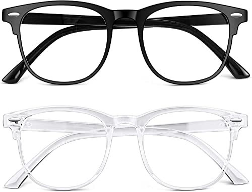 Blue Light Blocking Glasses, 2 Pack Anti Blue Light Glasses HD Vision Computer Gaming Glasses, Anti Glare Glasses with Blue Light Filter, Light Weight Clear Lens Reading Glasses for Women Men Black &