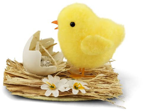 Netuno 1x Osterhuhn gelb auf Sockel Oster-Deko Osterhühner Deko Figur Huhn Osterhahn Küken Oster-Henne Ostergeschenk Frühlingsdeko Tischdeko für Ostern Osterdekoration Hausdeko