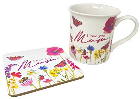 HTUK I Love You Mum Coffee Mug and Coaster Set Mug Coaster White Ceramic Coffee Mug and Coaster Set of 2 Dishwasher Safe Microwave Safe Mugs Mothers Gifts