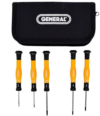General Tools ESD5 Präzisions-Schraubendreher-Set mit isolierten Griffen für den Einsatz an elektrischen Komponenten, Schwarz und Gelb, 5-teilig