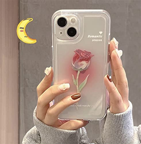 Emlivi Coque de protection Coque de téléphone pour iPhone 14 - Motif vagues - En silicone souple - Anti-rayures - Anti-chocs - Rose rose