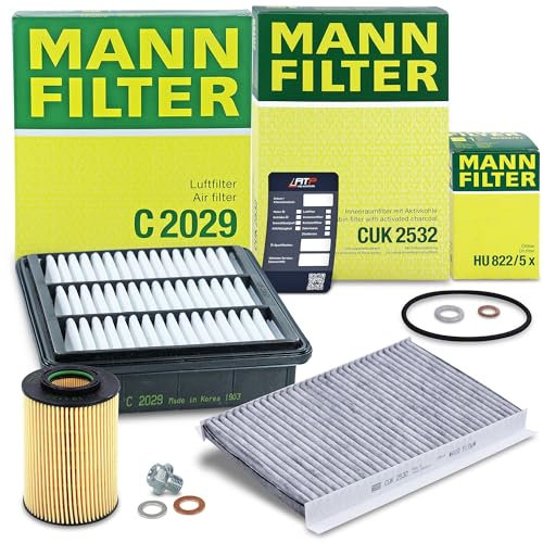 MANN-FILTER Inspektionspaket Filterset 1x Ölfilter, 1x Luftfilter, 1x Innenraumfilter (Aktivkohlefilter), 1x Ölablassschraube mit Dichtring Kompatibel mit HYUNDAI i30 (FD), KIA CEE'D (ED)