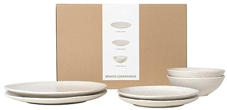 Broste Copenhagen Nordic Vanilla Geschirrset Mittag für Zwei in der Farbe Beige, aus Steingut gefertigt, Spülmaschinen– und mikrowellenfest, 80019821