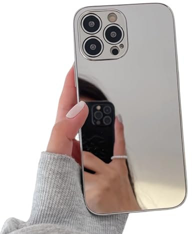 YTanazing Compatible with iPhone 15 Pro Max Mirror Case for Women Girls Makeup Cute Luxury Glossy Mirror Back Silver Plating Design with Camera Full Protective Shockproof Cover