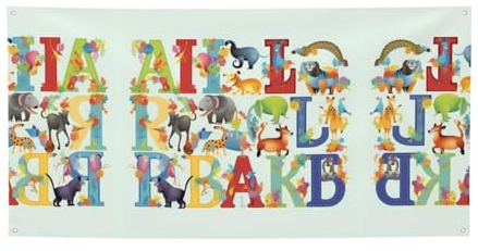 Bunte Tier-Alphabet-Druck-Dekorationen, Flagge, Feiertagsparty-Flagge, Banner für Außenwand mit Metallösen, Garten, Hof, Zuhause, Urlaubsdekoration