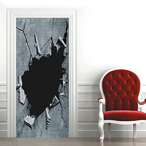 3D Cracked Concrete Wall Door Sticker Peel and Stick Vinyl Wrap Door Cover Door Decal Office Door Sign Bedroom Door Sign Front Door Decor Removable Door Decal 80 X 200 Cm Door Photos