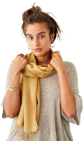 Apikuna® Premium Schal aus 70% Baby Alpaka, 30% Seide (200x70cm, Goldgelb) – Eleganter Pashmina für Damen & Herren, alle Jahreszeiten – Perfekt für besondere Momente