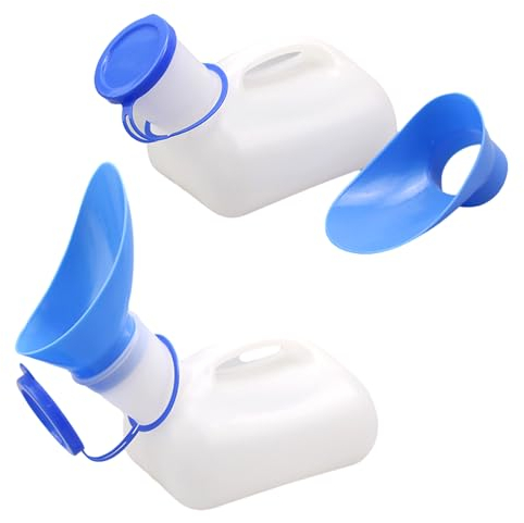 Orssmigs 2 Piezas Orinal Adulto Urinario Portatil Mujer 1000 ML Urinario Unisex Botella de Orina Portatil, Urinario Portatil Hombre Urinario Viaje Urinario de Emergencia con Asa