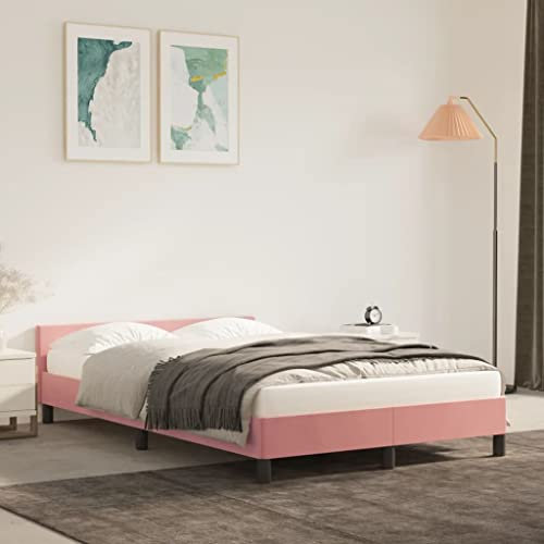 Hovothy Bettgestell mit Kopfteil Samt 120x200 cm Bett Betten Stauraumbett Gepolsterter Plattformbettrahmen Bett Teenager Schrankbett Bed Frame Rosa