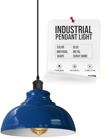 LEDSone Industriel Suspension Luminaire Rétro Lustre Plafonnier Vintage Lampe Éclairage de Plafond Abat-jour en Métal pour Restaurant Salon Chambre Cuisine Couloir Bar (Bleu marine)