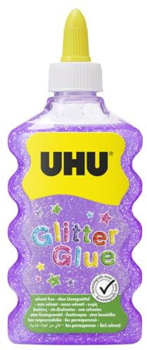 UHU Glitter Glue Viola - bottiglietta di glitter viola per decorare, sicuri per i bambini, dermatologicamente testati, perfetti per i lavoretti