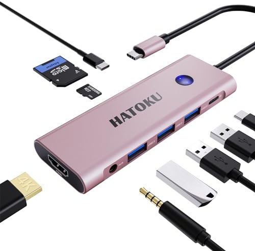HUB USB C, 9-1 USB C HUB, Multipuerto USB C para MacBook Pro/Air con HDMI 4K@60Hz, 100W PD, Lector de Tarjetas SD/TF, Puerto de Datos USB 3.0/C y Puerto de Audio für DELL, Lenovo, HP Laptops (Pink)