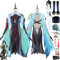 Tjmiaohao Genshin Impact Xianyun Cosplay Kostüm Outfit Spielcharakter Uniform Komplettes Set Halloween Dress Up Anzug mit Perücke/Brille/Kopfschmuck/Ohrclip für Frauen Mädchen (L)