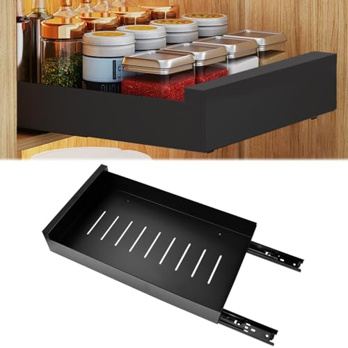 ADERTOS Teleskopschublade Küchenschrank Teleskop Schubladen zum Kleben 42.5x 25x7.8cm Ausziehbare Schublade Küche Küchenschrank Organizer Karbonstahl Schrankauszug Nachrüsten ohne Bohren für Kabinett