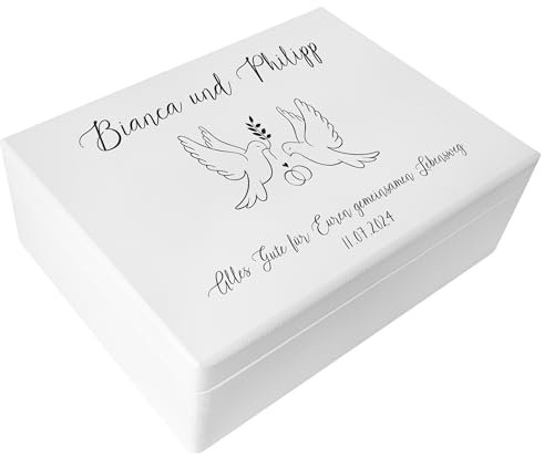 Creative Deco Weiße Hochzeitsgeschenke Personalisiert für Brautpaar | Geschenk zur Hochzeit | Erinnerungsbox Hochzeit | Geschenkkiste | Holzkiste | Hochzeitsgeschenk Personalisierte Farbdruck