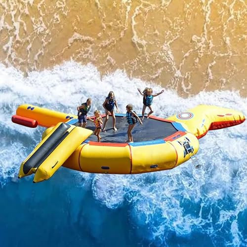 MBCEYLSTUB Lake Trampoline with Slide And Rope Ladder, Inflatable Water Trampoline Floating Water Trampoline, Trampoline for Adults And Children,13Ft