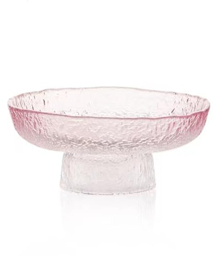 BYDDY Fruit Tray Glass Dinner Bowl, Salad Plate, Colorful Snack Dessert Plate, Decorative Bowl, Multi-Purpose Tray, Glass Crystal Bowl,Pink