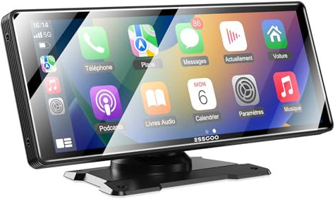ESSGOO Carplay Voiture, Supporte A-pple Carplay sans Fil et Android Auto, Écran Tactile IPS de 10.26 Pouces avec Capteur de Lumière, Prend en Charge Mirror Link, Assistants G-oogle et Siri,Double USB