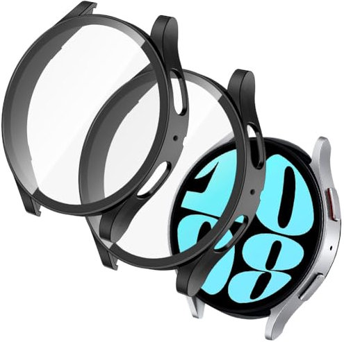 OFFCUP Coque Compatible avec Samsung Galaxy Watch 6 44mm, 2pcs Étui de Protection Complète avec Protection D'écran, Protecteur D'écran en Verre Trempé Coque Anti-Rayures Case (Noir)