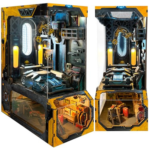 JOYTREKY Book Nook DIY Kit, Puppenhaus Holz 3D Puzzle Buchstützen aus Holz Booknook Miniatur Haus Kit mit Möbeln und LED-Licht Geschenke für Teenager Punk-Stil