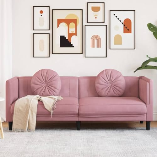 KOIECETA Sofa 3-Sitzer mit Kissen Couch Loungesofa Polstersofa Wohnzimmer Sitzmöbel Wohnzimmermöbel Dreisitzer Loveseat Rosa Samt