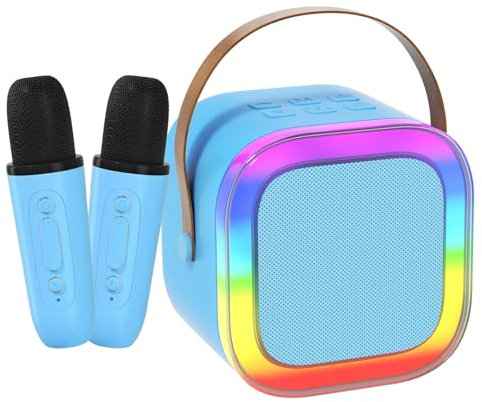 MUEZDUR Karaoke Maschine Kinder mit 2 Mikrofon, Mini Karaoke Set mit LED-Licht und Sprachveränderungseffekten, Geschenke für Kids von 3-18 Jahren, Jungen, Mädchen (Blau)