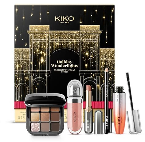 KIKO Milano Holiday Wonderlights Timeless Look Makeup Gift Set, Make-Up-Geschenkset: Kajal, Volumen-Mascara, Lidschattenpalette, Lippenstift Und Lipgloss