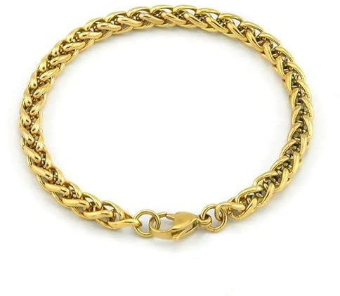 Twisted keel chain bracelet Hip Hop Jewelry 316L Stainless Steel For Men and Women's Thick Rope Chain Bracelet for Men and women Silver Bracelet (Gold)