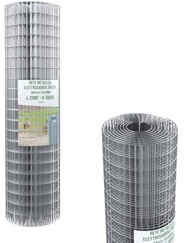 Rotolo Rete Metallica Per Recinzioni 25 M Zincata Elettrosaldata Rigida Maglia 75 x 50 mm Per Giardino Orto Piante Spazi Esterni (100 Cm)