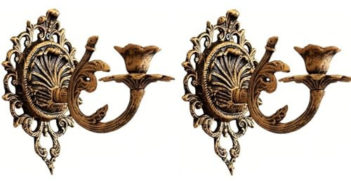 Gusseiserne Wandkerzenhalter, Set aus 2 Stück, Antikes Design an der Wand montierte schäbig-rustikale Wanddekoration, Stabkerzenhalter für Badezimmer, Wohnzimmer (Gold)