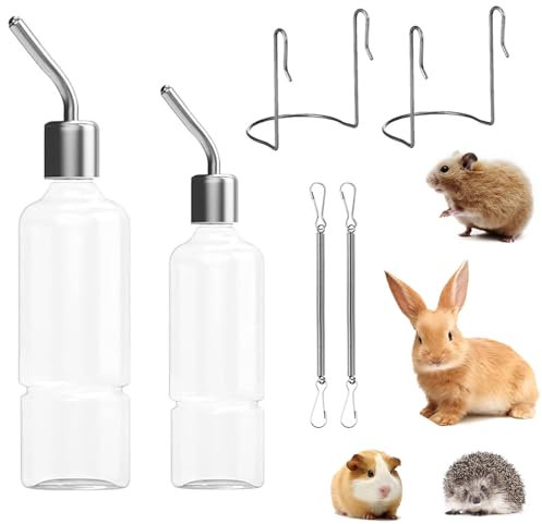 YINZZTRY Biberon Lapin, 2 Pièces Suspendus Lapin Deau Distributeur, Rongeur Distributeur Eau, Abreuvoir pour Les Rongeurs, pour Abreuvoir Rongeur, Chatons, Chiens, Hamsters, 350 ML + 180 ML
