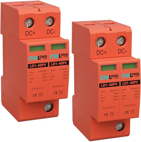 CNLonQcom Parafoudre DC pour Installation PV DC1000V 20kA ~ 40kA 2P 2 Pièces Parafoudre pour photovoltaïque Solaire 35 mm Montage sur Rail DIN
