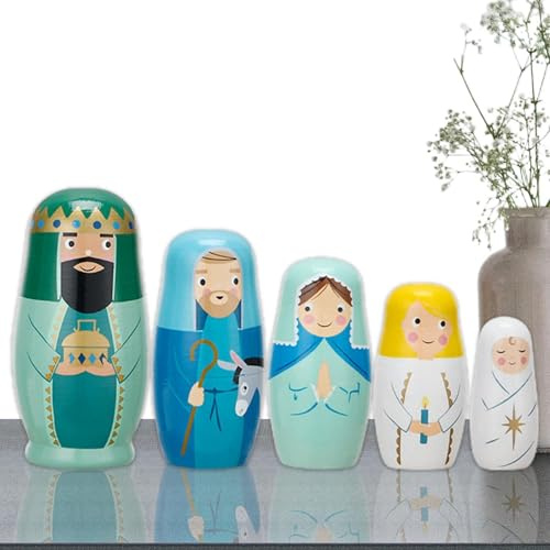 Générique Russische Jesus-Puppen – Set aus 5 stapelbaren Holz-Puppen für | Kinder, für Weihnachten, Geburtstag, Handwerk, Dekoration und religiöse Ornamente
