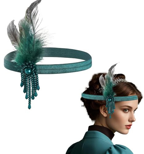 Yphzmtz 1920er Feder Stirnband, Kopfbedeckung Flapper-Stirnband Mode Bling Strass Haarschmuck für Frauen Mädchen Abschlussball Gatsby-Kostüm-Mottoparty, Cocktailparty (Grün, Einheitsgröße)