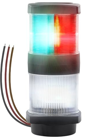 CLGMarine LED Mast Light, 3-Color Combo (Red/Green Navigation Lights + White Stern Lights) +All-Round Anchor Light, 10-24V DC, 8.26 Inches for Boat,Sailboats Mast Mount