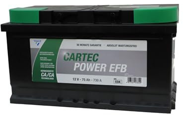 CARTEC Autobatterie POWER EFB 75 AH / 730 A KSN E04, Starterbatterie mit langer Lebensdauer und verbesserter Ladeeffizienz, für moderne und ältere Fahrzeuge, geeignet für Start-Stopp-Systeme, schwarz