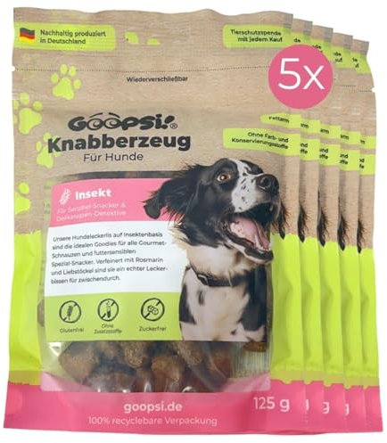 Goopsi Hunde Leckerli Insekten 125g 5er Pack, Hundeleckerli getreidefrei & ohne Zucker, Hundefutter leckerlis Hund, Hundtraining Snack, Snacks auch für Große Hunde - aus Deutschland