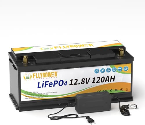 FLLYROWER 12V 120AH Lifepo4 Lithium Batterie mit BMS Low Temperature 18500 Tiefe Zyklen 1536Wh 120ah Lithium Batterie für Wohnmobil,Solaranlage,Schleppmotor, Haushalt,Solarpanel Kit,Camping