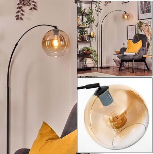 HOFSTEIN Stehleuchte Koyoto, Stehlampe aus Metall/Glas in Schwarz/Bernstein/Klar mit Marmorfuß, verstellbare Leuchte im Retro-Design (Schirm Ø 25 cm), Fußschalter, E27, Wohnzimmer, Schlafzimmer, Flur