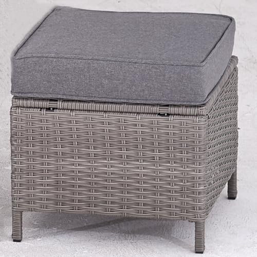 Calma Lux® Poly Rattan Hocker 2 stück mit Kissen Gartenhocker Sitzhocker Fußhocker Rattanhocker Balkon Sitzhocker Gartenmöbel 40x40x40cm ‎ (Grau)