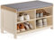 VonHaus Shoe Storage Bench with Padded Seat - Cream Hallway Bench & 4 Open Shelves - Multifunctional Hall Footwear Unit with Wood Effect Top - Storage Solutions for Entryway & Porch - Ash Hall