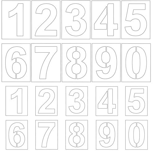 Wanmu 2 Sets Number Stencils, 3 & 4 Inch Reusable Plastic 0 to 9 Painting Templates, Spray Paint Digital Stencil for Parking Lot, Road, Address, Mailbox Signs, Door, Craft DIY Art (20Pcs)