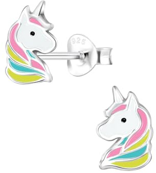 Monkimau Mädchen Ohrringe Einhorn | Ohrstecker aus 925 Sterling Silber | Kinderohrringe hypoallergen
