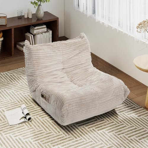 YU YUSING Sitzsack Sofa Samt Bodensofa mit Rückenlehne und Tasche, Couch Bodenstuhl Lesesessel Bequem XXL, Großer Lazy Sofa Erwachsene, Bean Bag Chair Relaxsessel für Schlafzimmer Wohnzimmer, Beige