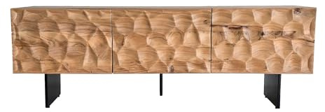 FineBuy Lowboard Akazie Massivholz 160x56x37 cm TV-Kommode mit DREI Türen, Design TV-Schrank 3D-Optik Hoch, Fernsehtisch Fernsehschrank Modern, Fernsehkommode Wohnzimmer mit Metallbeine