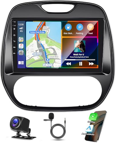 9 Inch Android 14 Car Stereo for Renault Kaptur Captur 2013-2019 HD Touch Screen 2 Din Car Radio Receiver w/Wireless Carplay Android Auto GPS Navi Bluetooth Wifi HiFi BT SWC FM Backup Camera, 2+32G